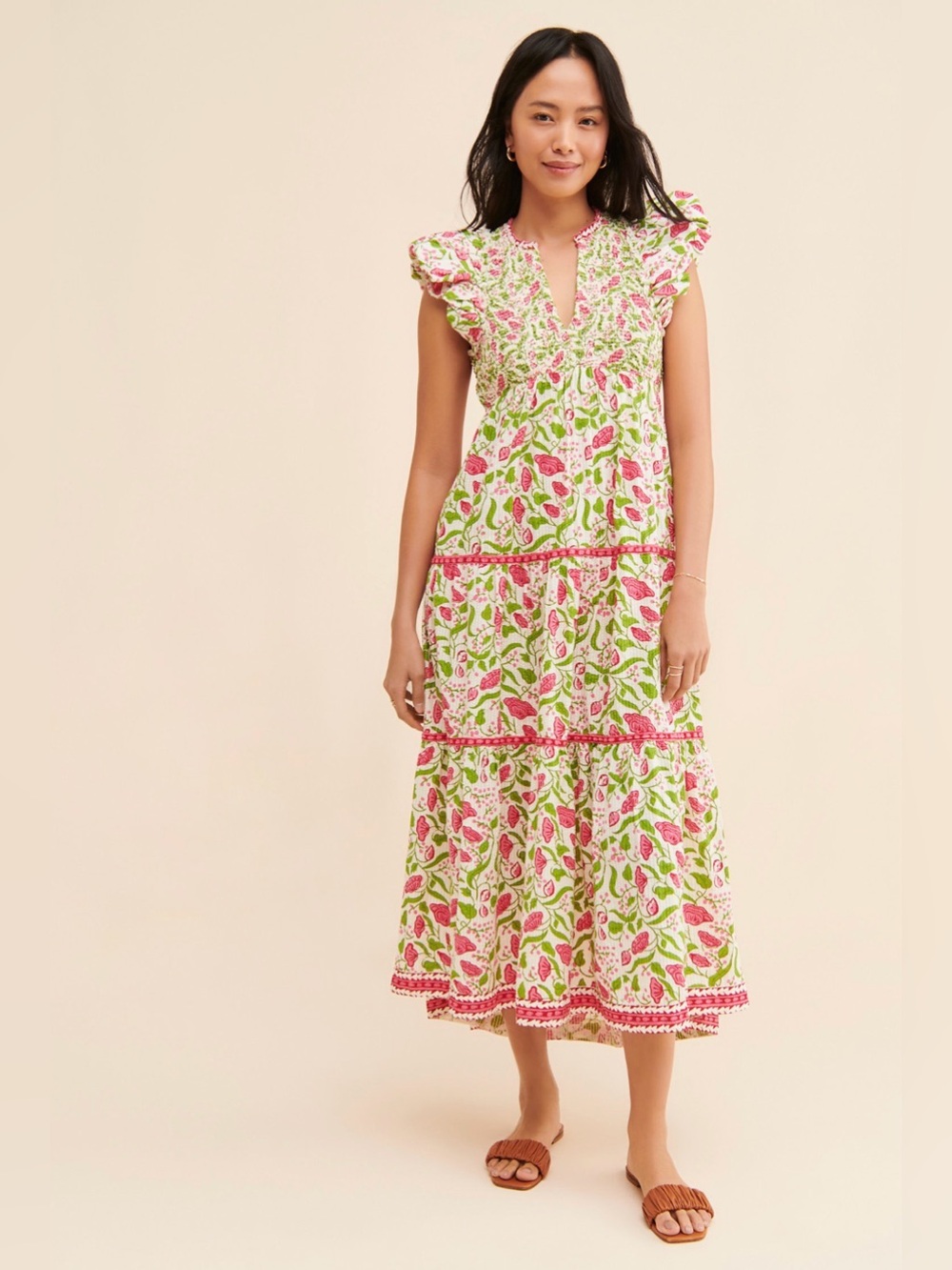 Saylor Almina Midi Dress in Pink & Green